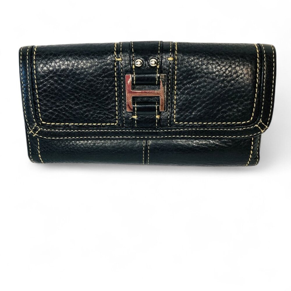 Fossil Black Leather Trifold Wallet Organizer Multiple Compartments Snap Closed